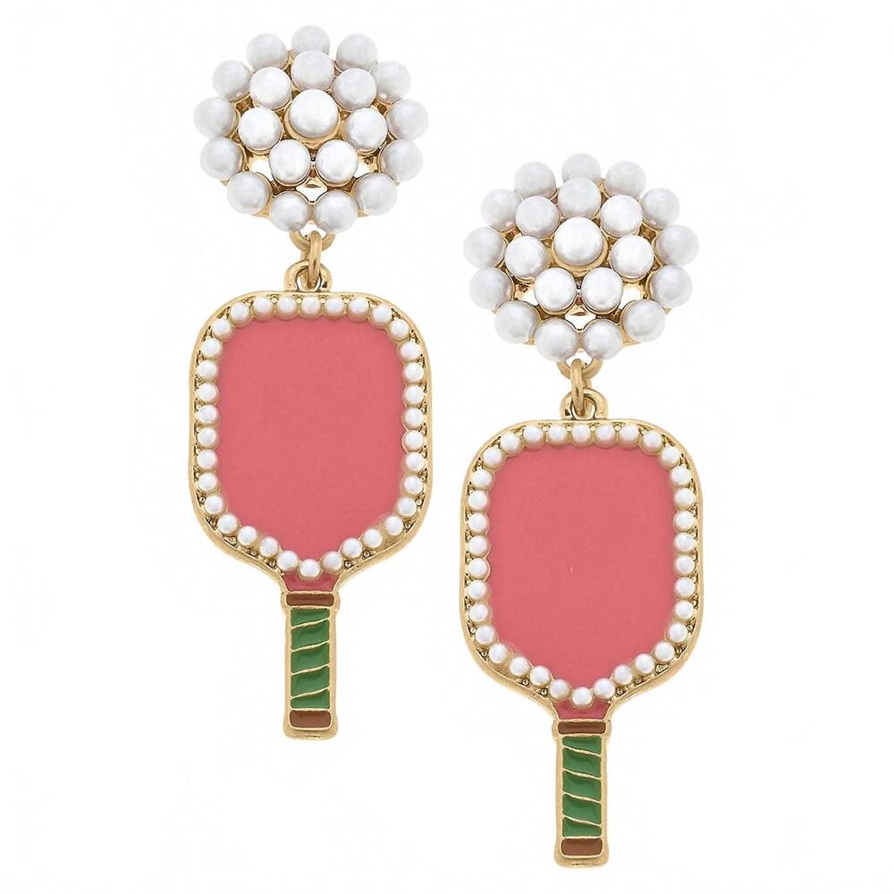 NEW CANVAS STYLE women's ellie pickleball pearl cluster drop earrings in pink